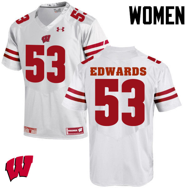 Women Wisconsin Badgers #53 T.J. Edwards College Football Jerseys-White - Click Image to Close